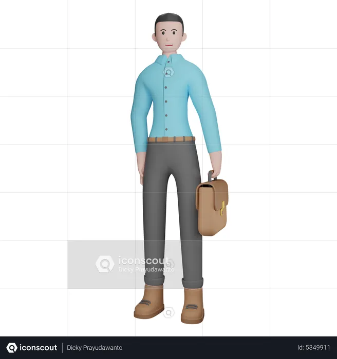 Businessman Standing With Briefcase  3D Illustration