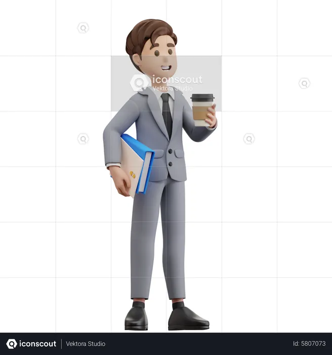 Businessman Standing with Coffe  3D Illustration