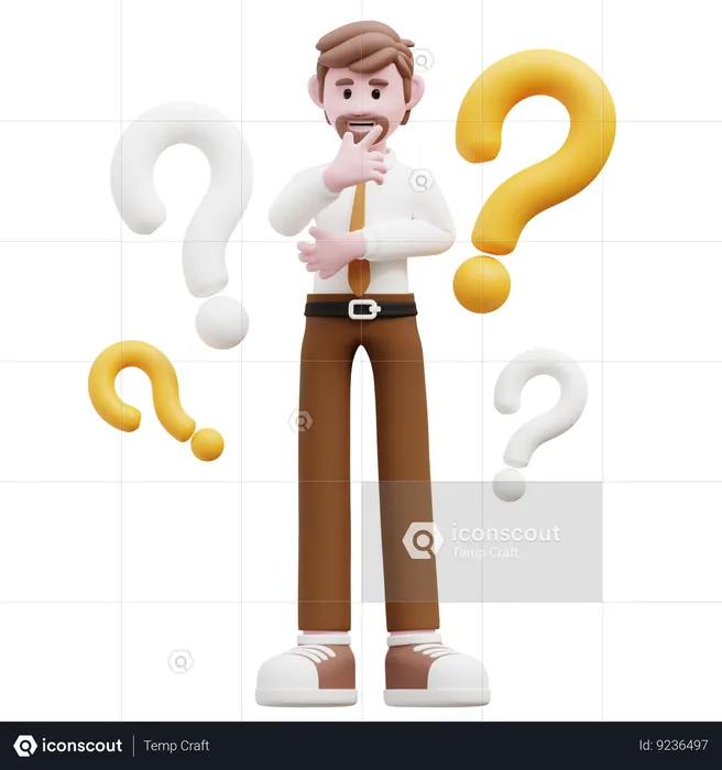 Businessman Standing With Confusion  3D Illustration