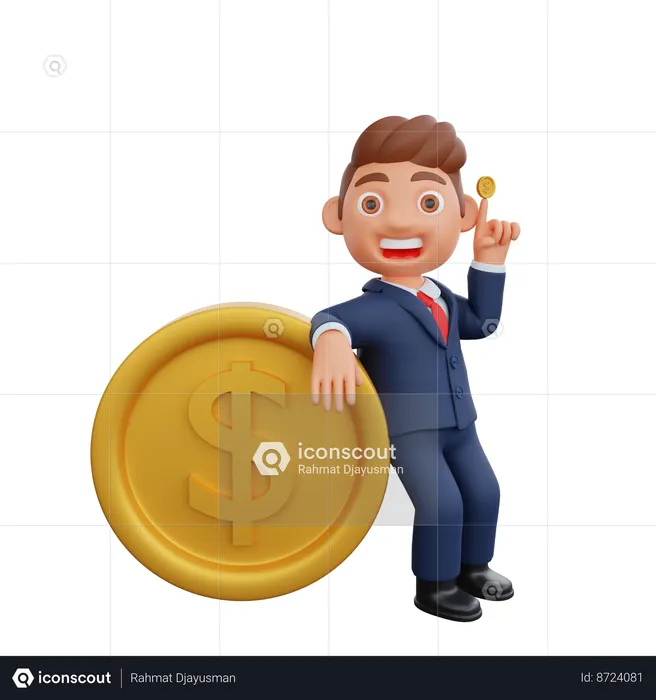 Businessman standing with dollar coin  3D Illustration