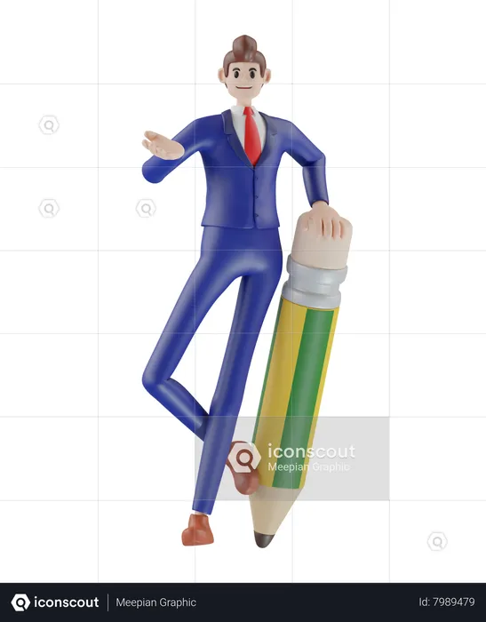 Businessman standing with pencil  3D Illustration