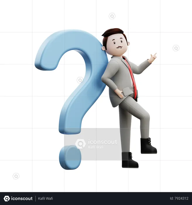 Businessman Standing With Question Mark  3D Illustration