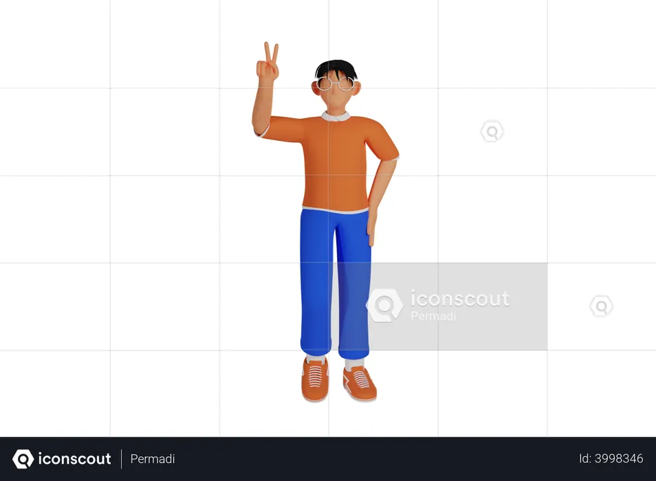 Businessman Standing with victory Sign  3D Illustration