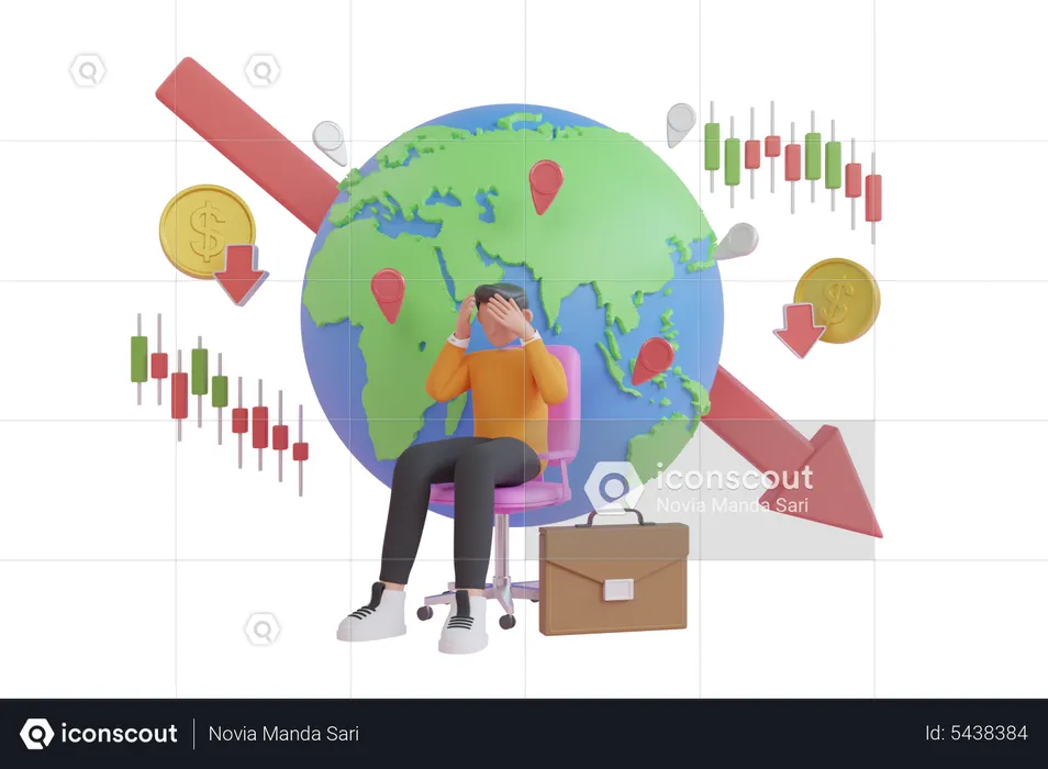 Businessman suffering due to global recession  3D Illustration