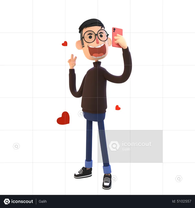 Businessman taking selfie using mobile phone  3D Illustration