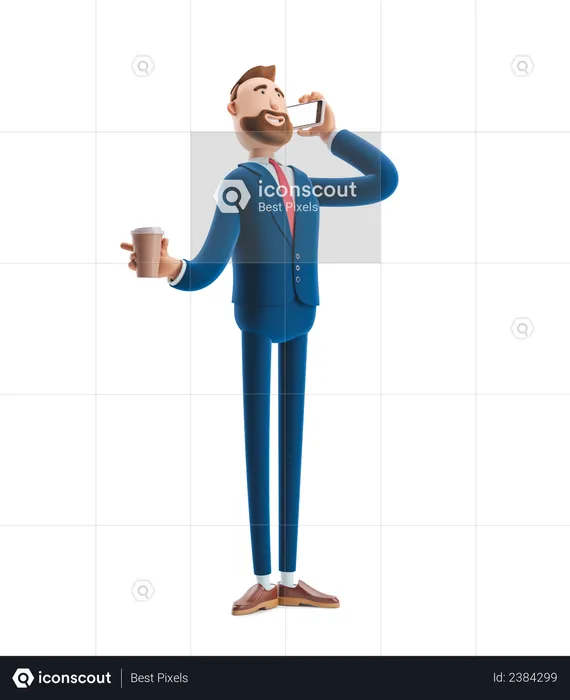 Businessman Talking on Phone holding coffee cup  3D Illustration