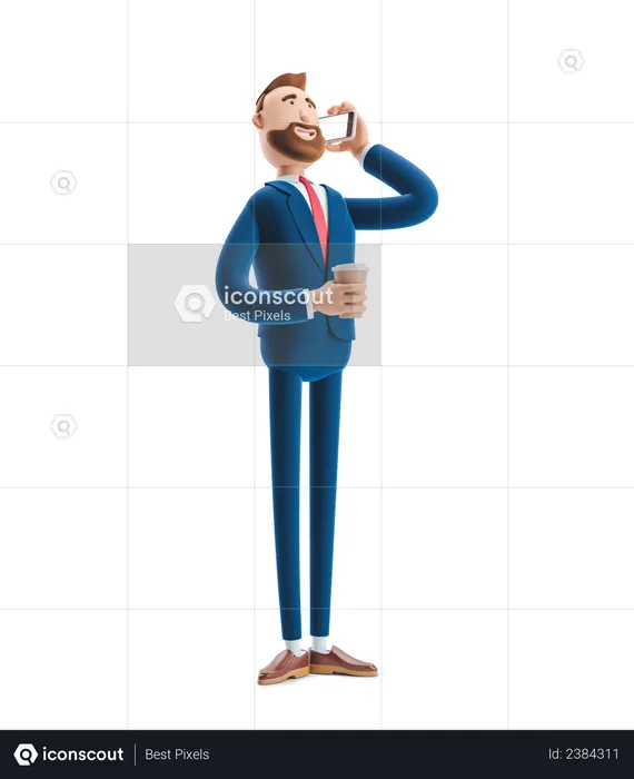 Businessman Talking on Phone holding coffee cup  3D Illustration