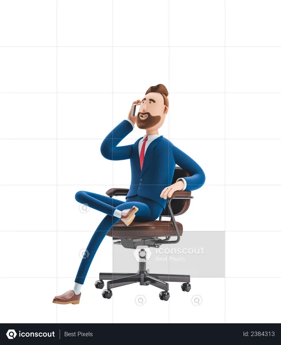 Businessman talking on smartphone while sitting on chair  3D Illustration