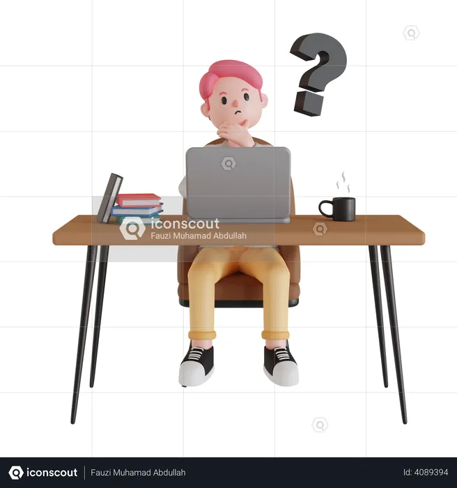 Businessman thinking something while working  3D Illustration