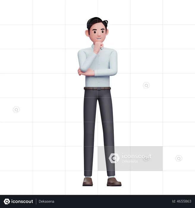 Businessman thinking with fist on chin  3D Illustration