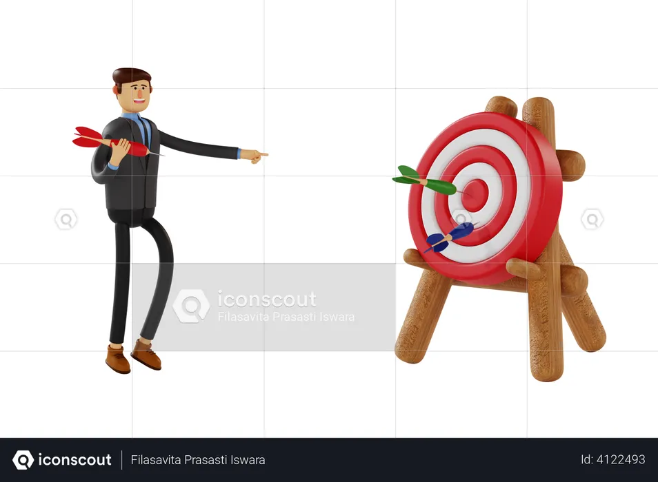 Businessman throw dart arrow at bullseye target  3D Illustration