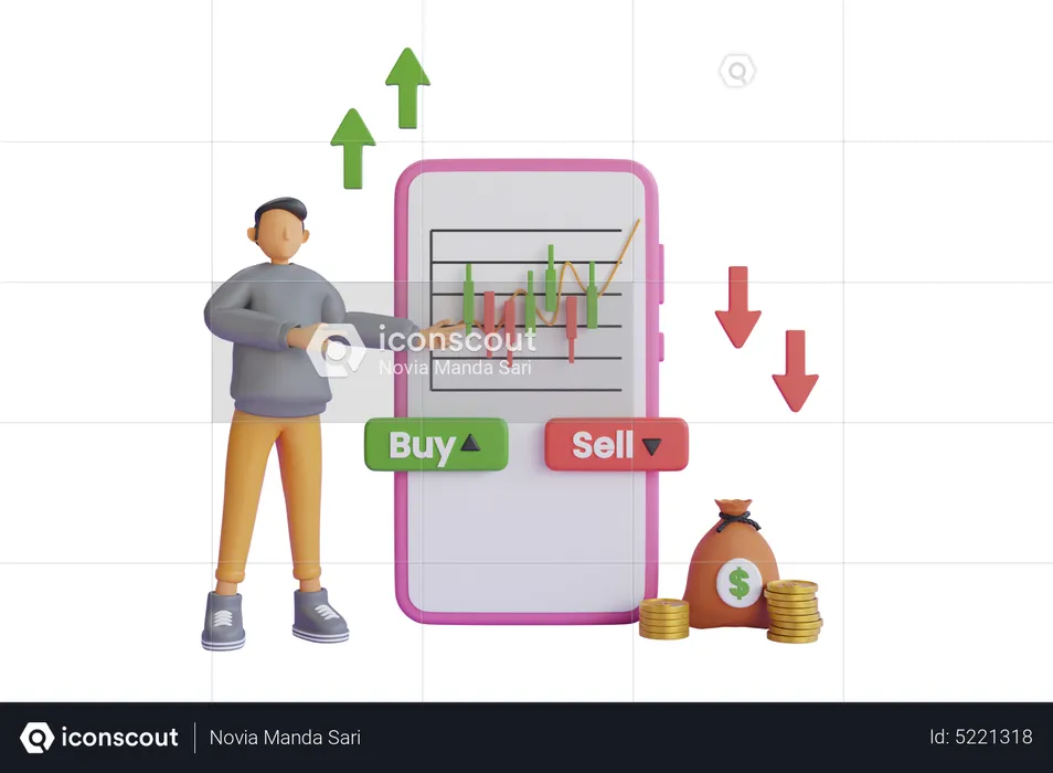 Businessman trading stock using mobile app  3D Illustration