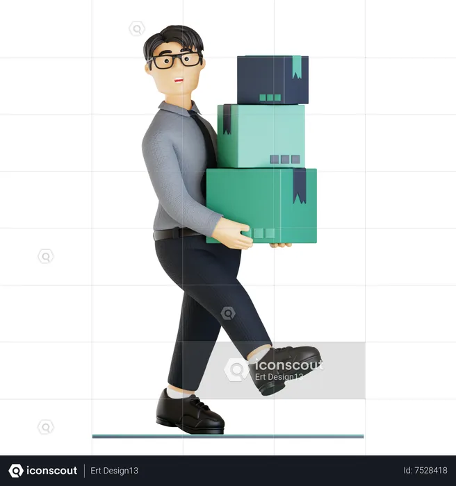 Businessman transporting boxes  3D Illustration
