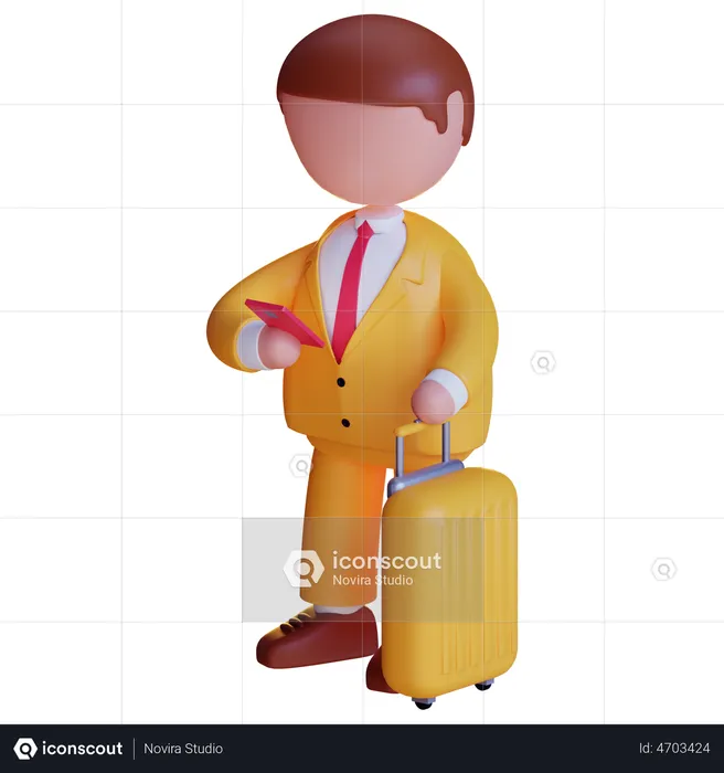 Businessman travelling with trolley bag  3D Icon