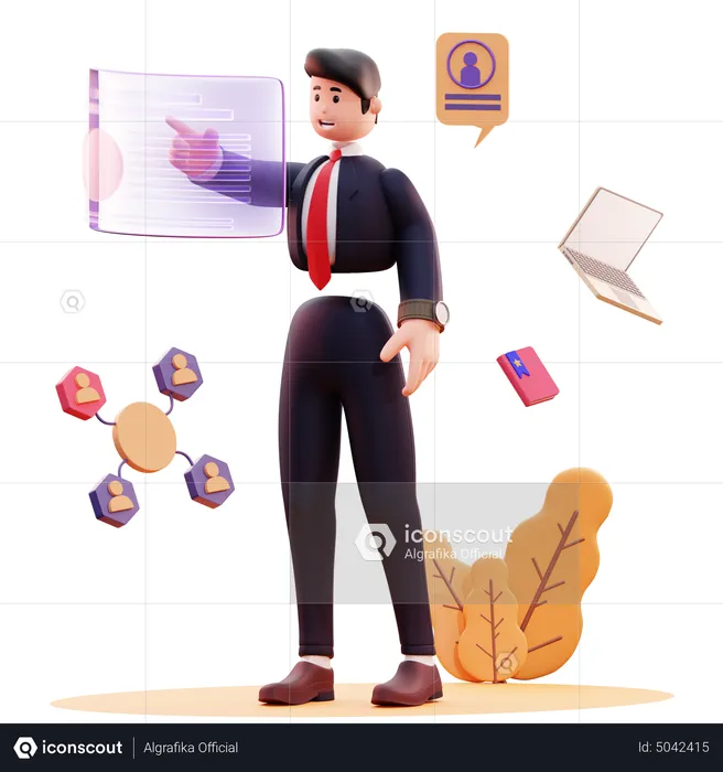 Businessman use online website using touch screen  3D Illustration