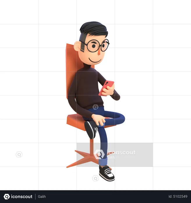 Businessman use smartphone while sitting on office chair  3D Illustration