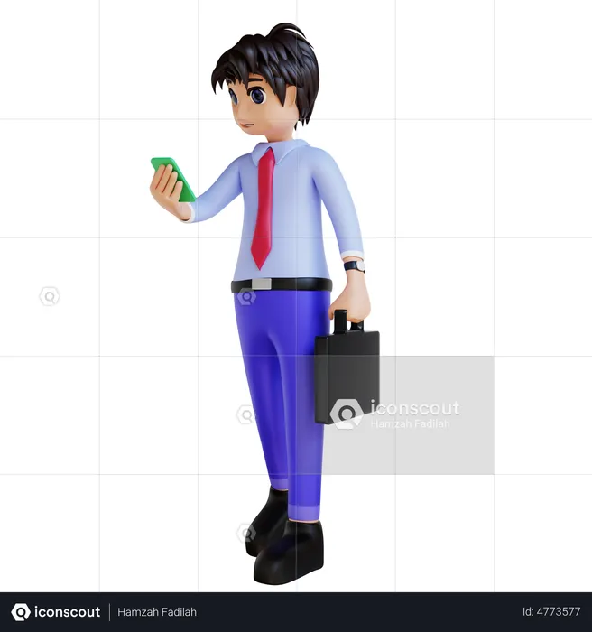 Businessman Using Phone  3D Illustration