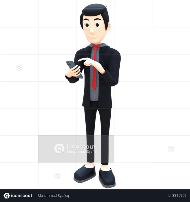 Businessman Operate His Mobile  3D Illustration