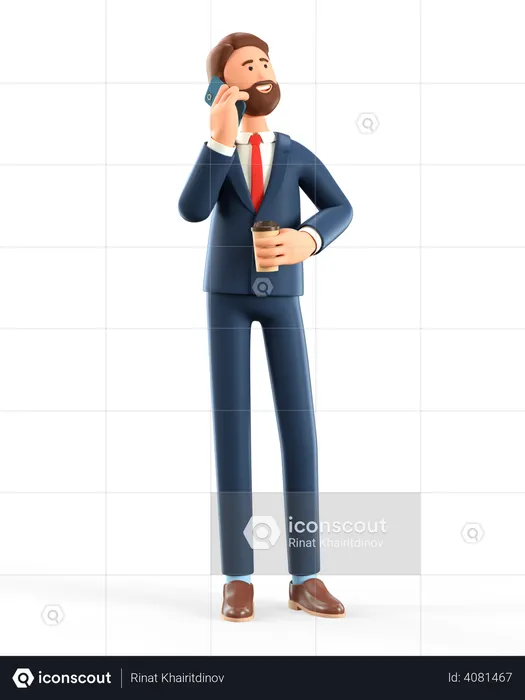 Businessman using smartphone and holding coffee cup  3D Illustration