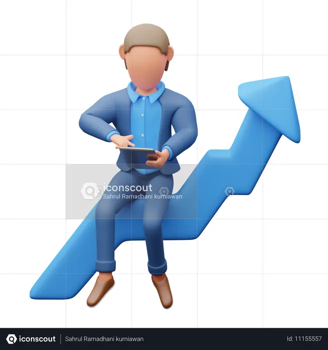 Businessman Using Tablet Watching Business Growth  3D Illustration
