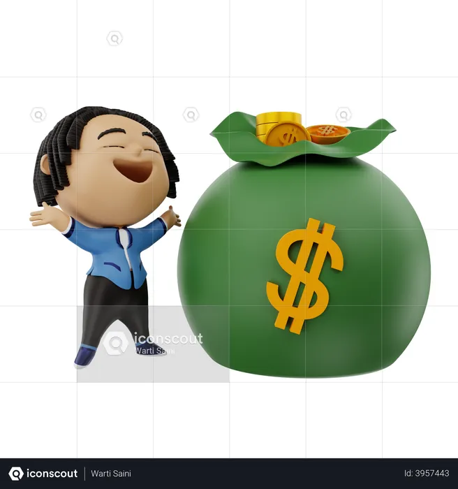 Businessman very happy with money  3D Illustration