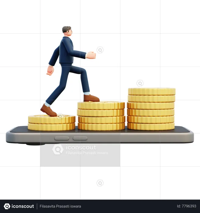 Businessman Walking On Coins  3D Illustration