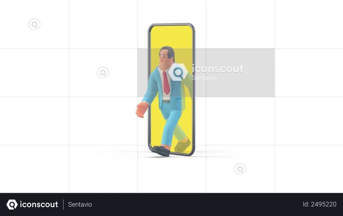 Businessman walking out of smartphone  3D Illustration