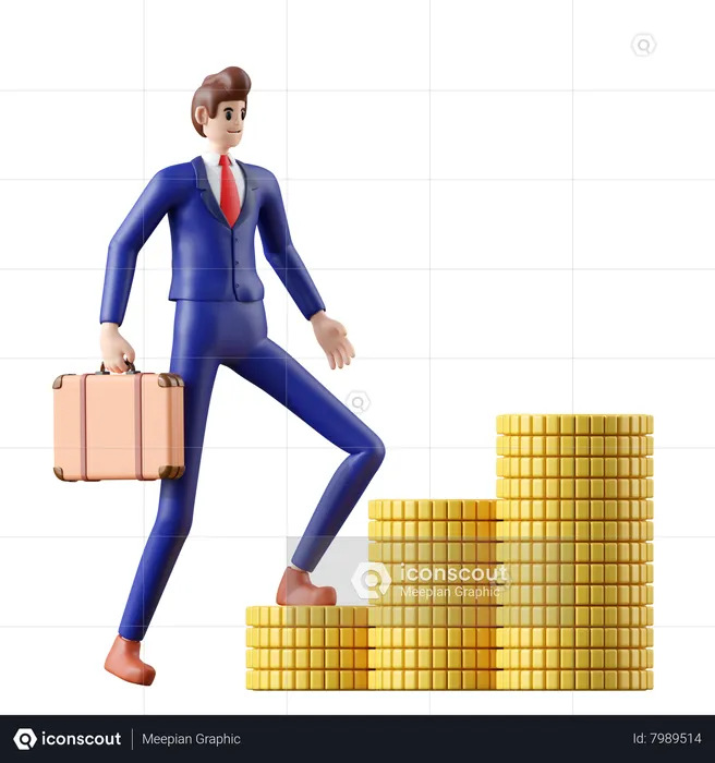 Businessman walking up to currency coin  3D Illustration