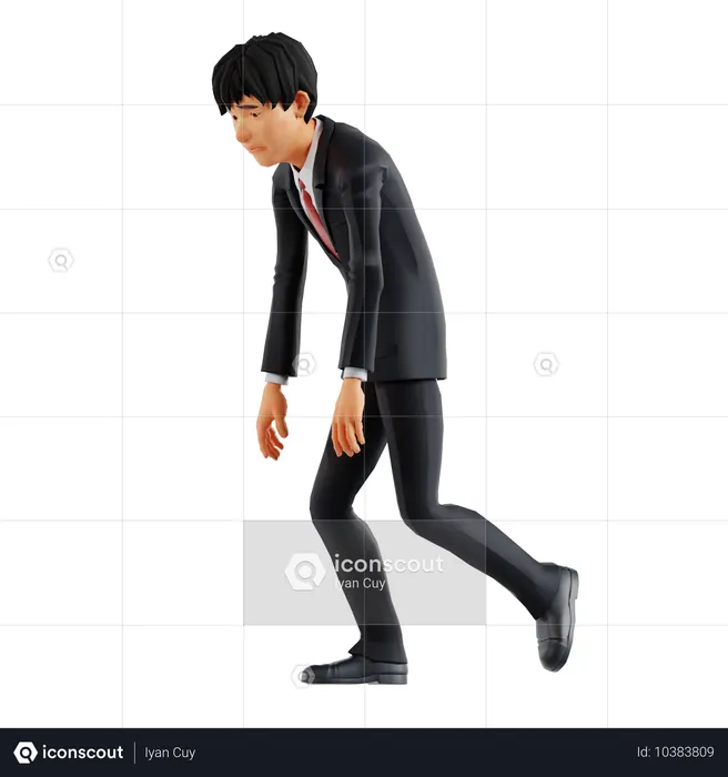 Businessman Walking While Feeling Exhausted  3D Illustration