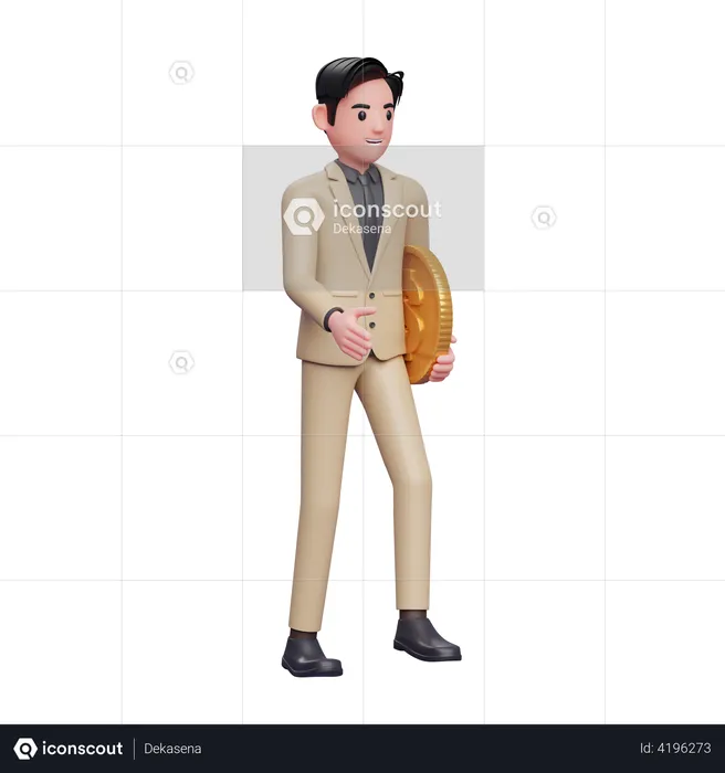 Businessman walking with coin in hand  3D Illustration