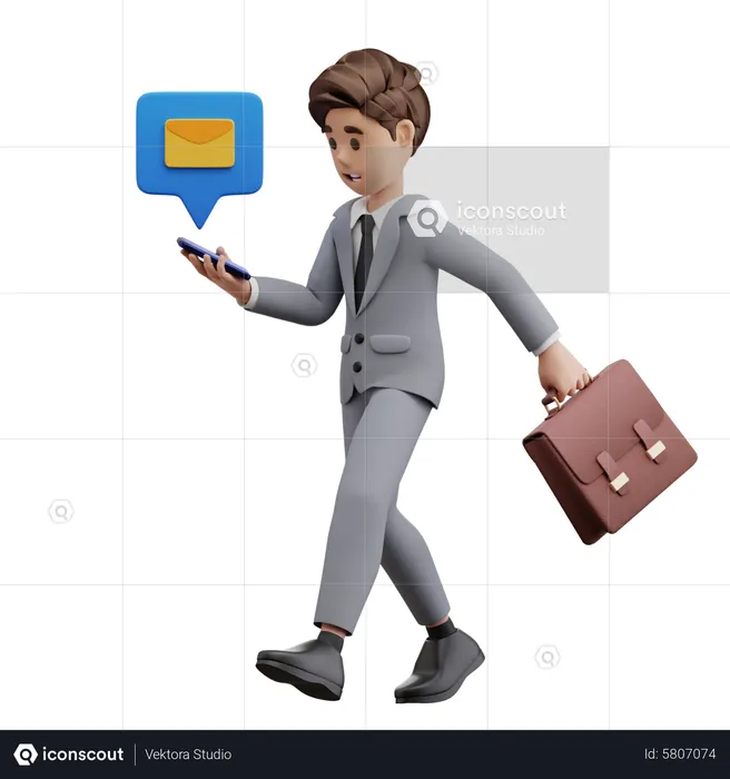 Businessman Walking with Email  3D Illustration