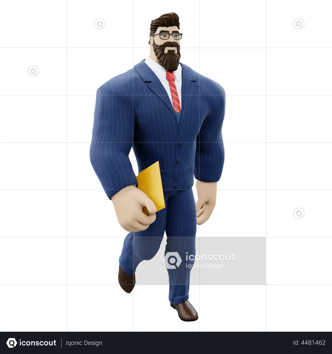 Businessman Walking With File  3D Illustration