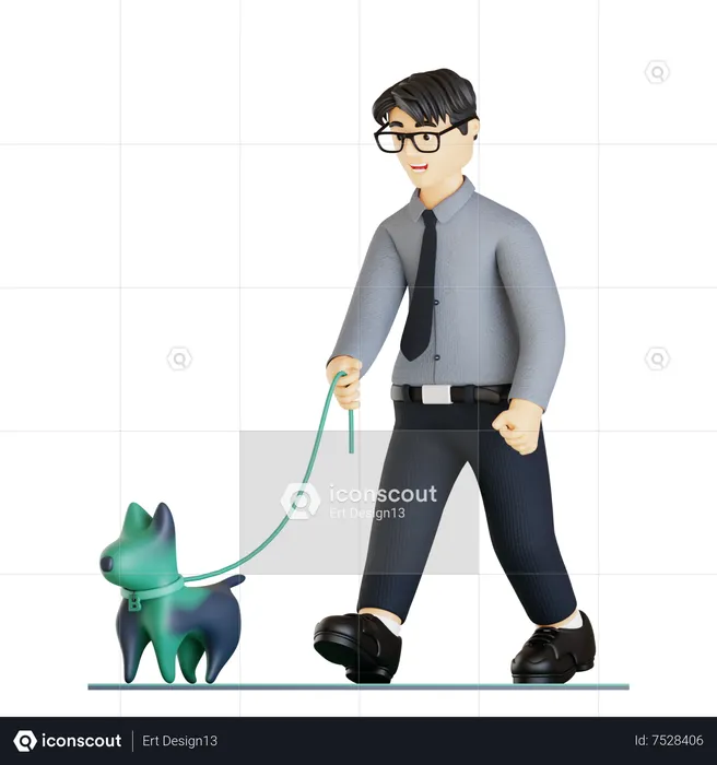 Businessman walking with pet dog  3D Illustration