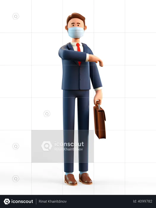 Businessman wearing face mask and greeting bumping elbow  3D Illustration