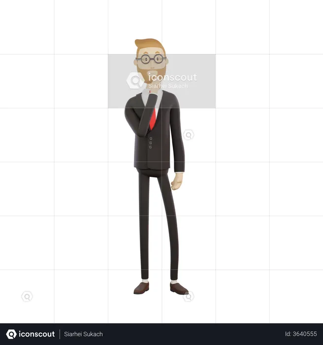 Businessman wearing glasses listens attentively  3D Illustration