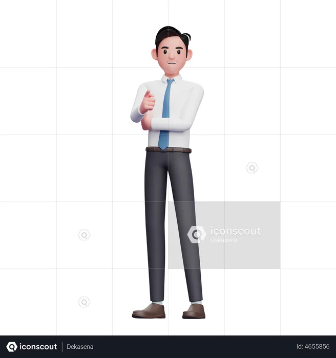 Businessman wearing long shirt and blue tie pointing at camera  3D Illustration