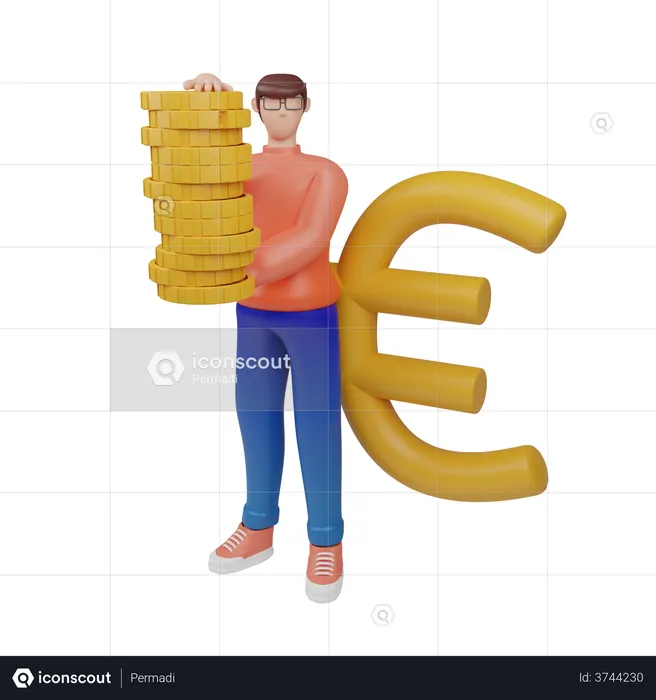 Businessman with big euro sign  3D Illustration