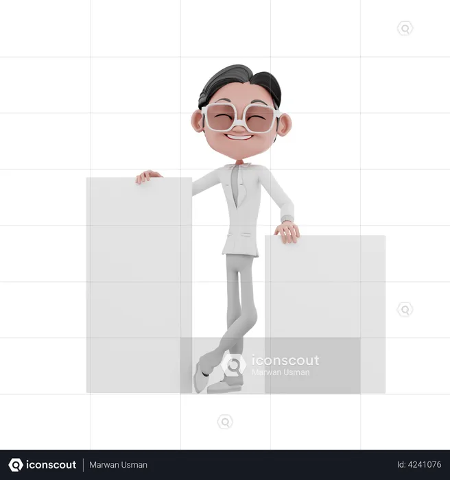 Businessman with blank board  3D Illustration