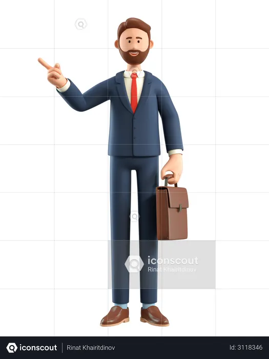 Businessman with briefcase pointing finger  3D Illustration