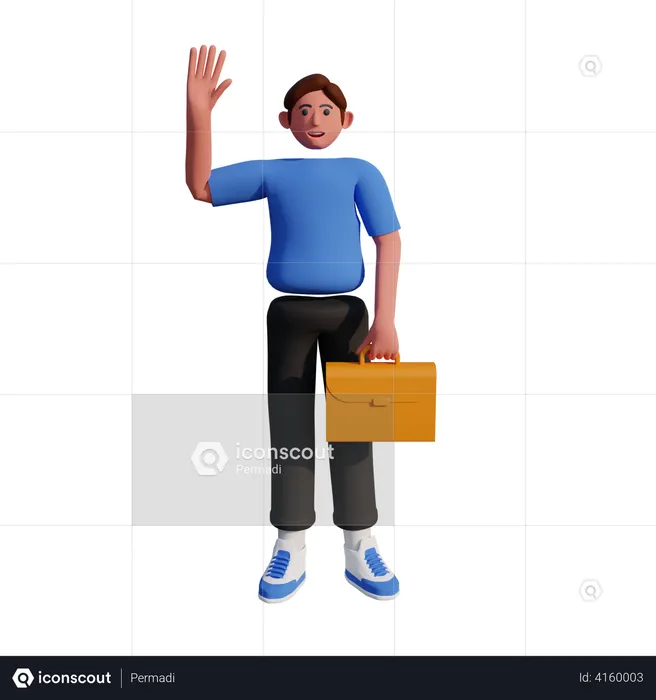 Businessman with briefcase raising one hand  3D Illustration