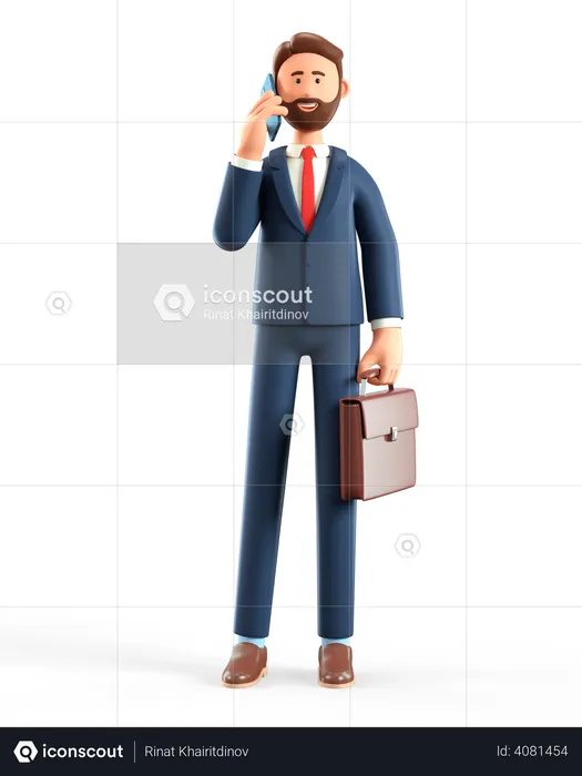 Businessman with briefcase talking on the phone  3D Illustration