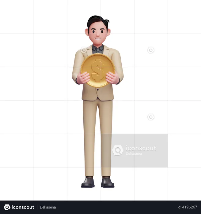 Businessman with Coin  3D Illustration