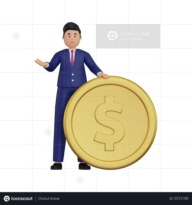 Businessman with coin  3D Illustration
