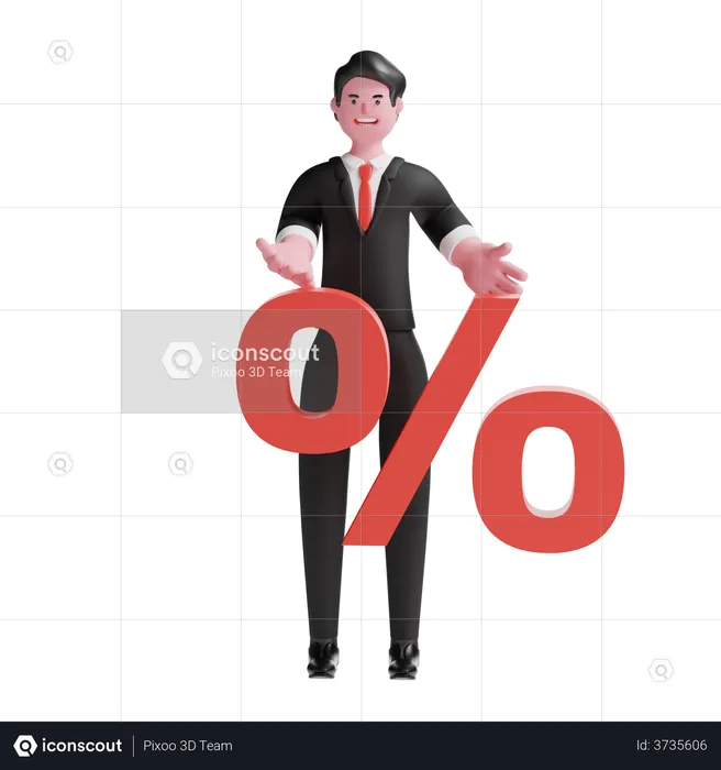 Businessman with Discount Symbol  3D Illustration