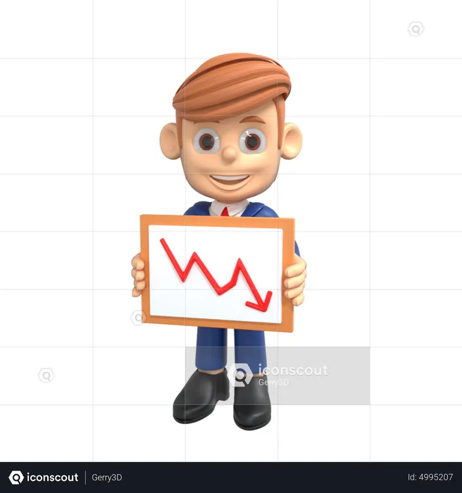 Businessman With Down Chart  3D Illustration
