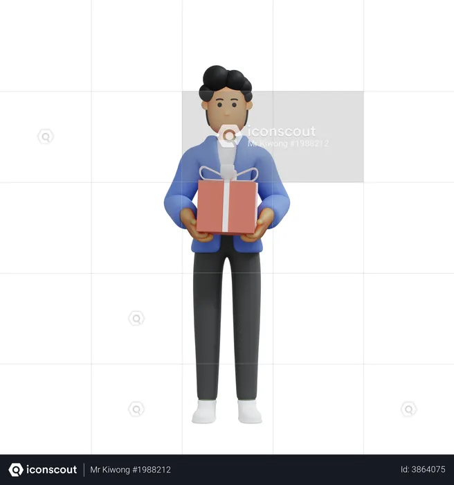 Businessman with gift  3D Illustration
