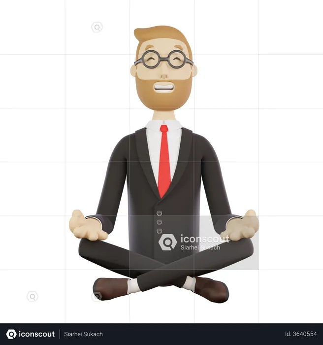 Businessman with glasses meditates in lotus position  3D Illustration