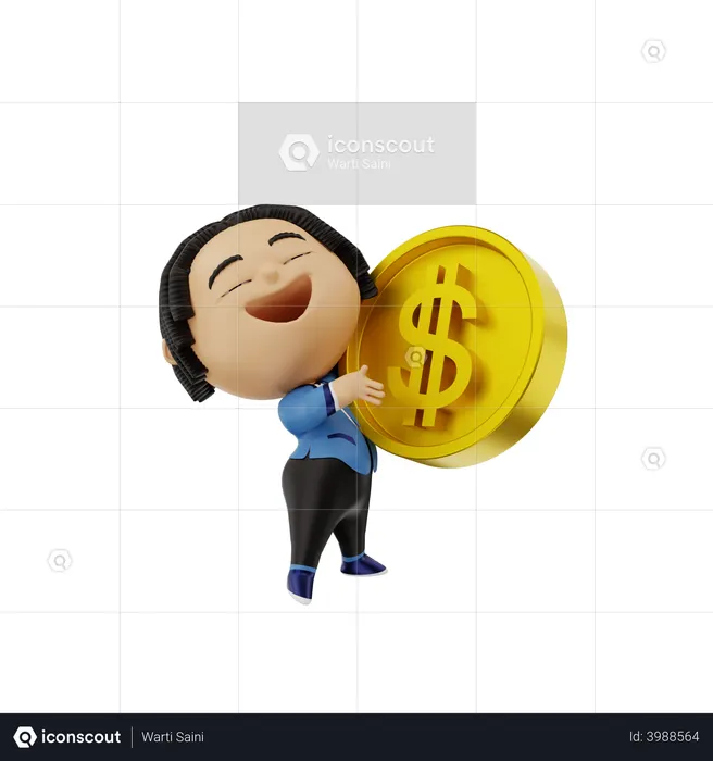 Businessman with gold coin  3D Illustration