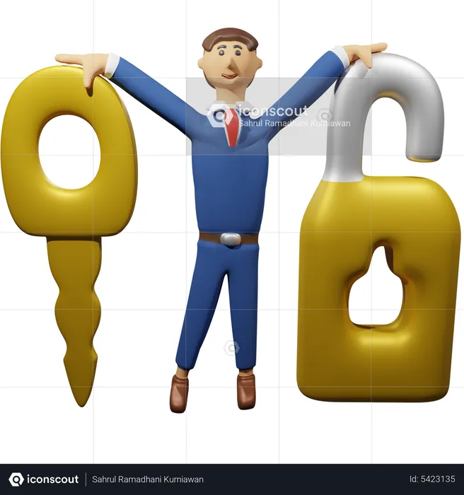 Businessman with key  3D Illustration
