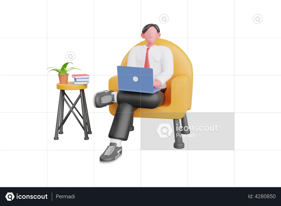 Businessman with laptop sitting in office  3D Illustration